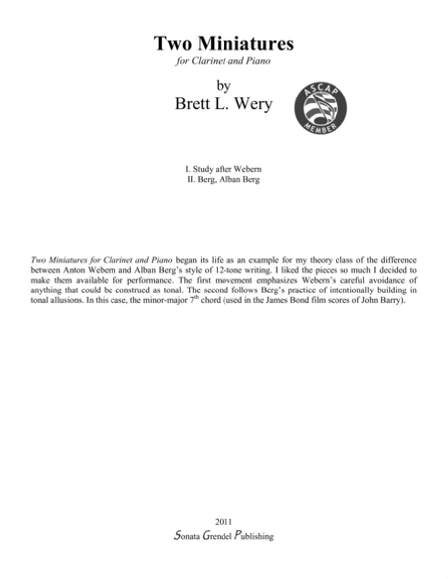 Two Miniatures for Clarinet and Piano Clarinet Solo scores gallery preview page 2