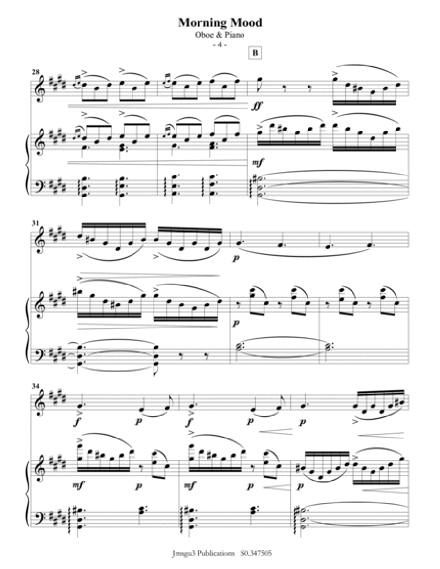 Grieg: Morning Mood from Peer Gynt Suite for Oboe & Piano Piano scores gallery preview page 4