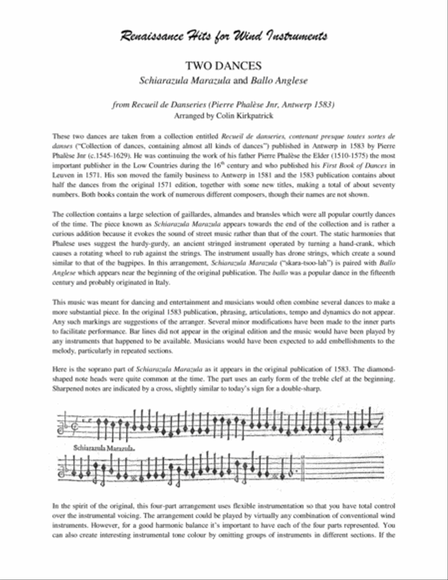 Schiarazula Marazula and Ballo Anglese (Pierre Phalèse Jnr, 1583) for Wind Instruments Small Ensemble scores gallery preview page 2