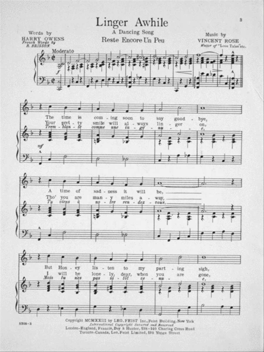 Linger Awhile. Reste Encore Un Peu. A Dancing Song Voice scores gallery preview page 2