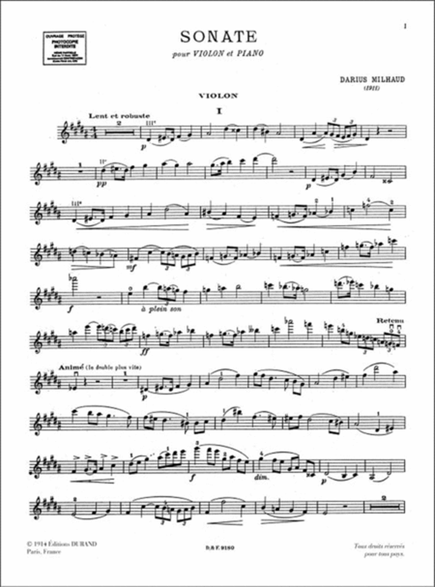 Sonate N 1 Violon-Piano