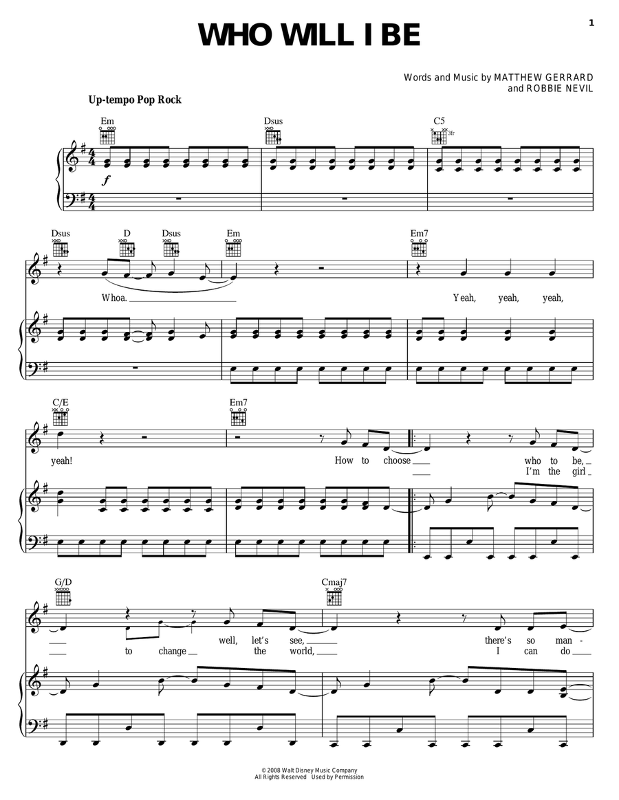 Who Will I Be (from Camp Rock) Piano, Vocal, Guitar scores gallery preview page 1