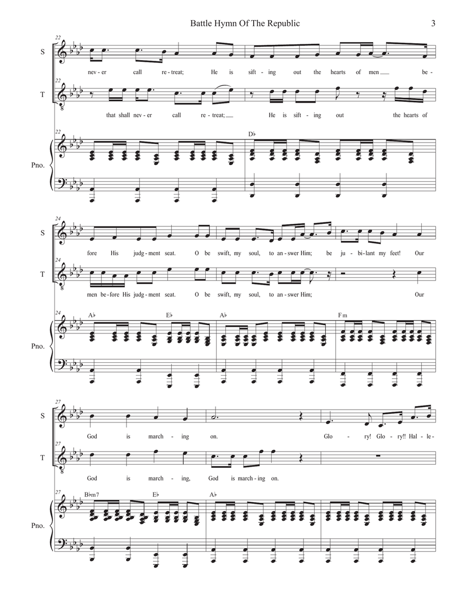 The Battle Hymn of the Republic (Duet for Soprano and Tenor solo) Tenor Voice scores gallery preview page 4