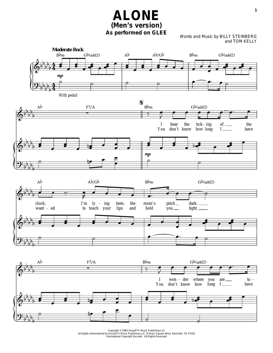 Alone Piano, Vocal scores gallery preview page 1