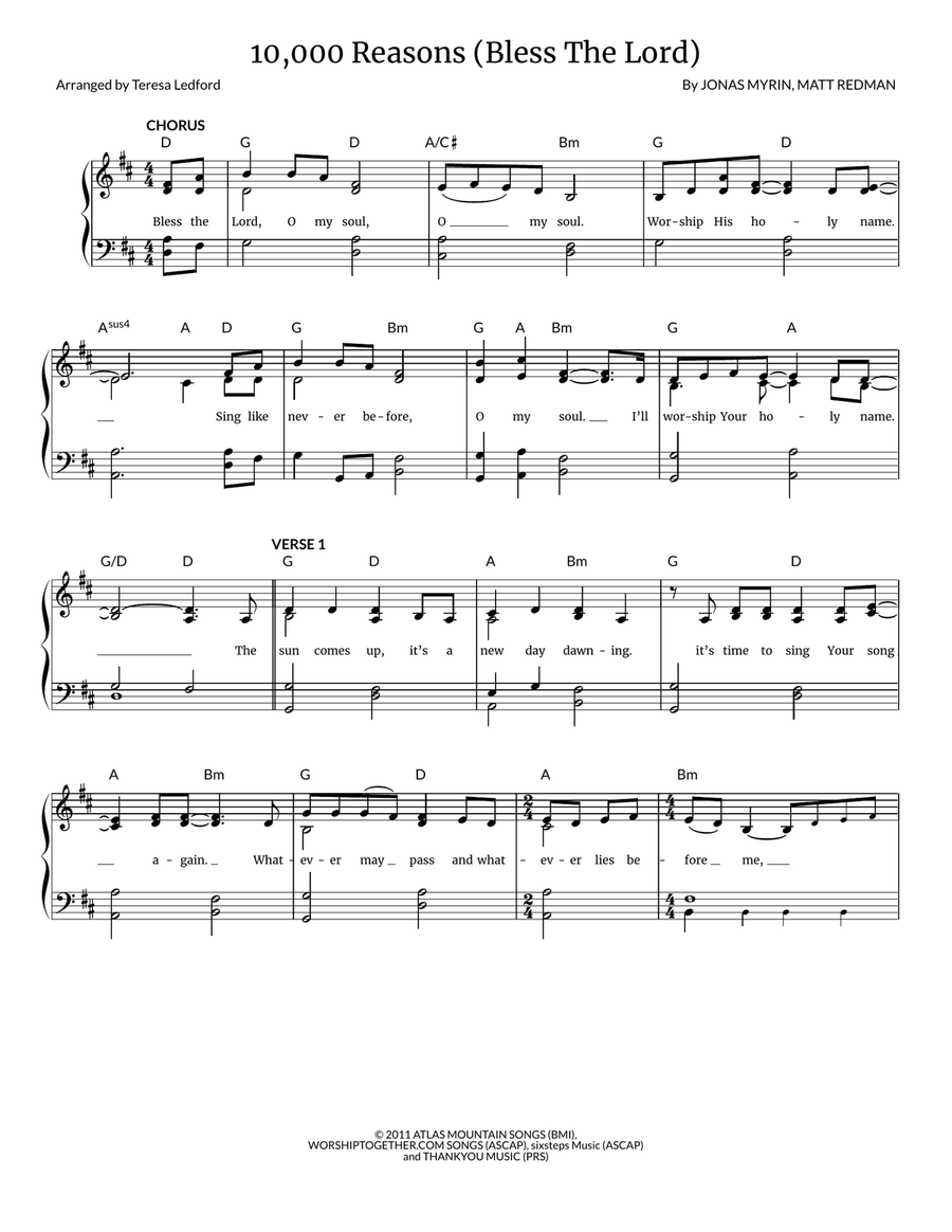 10,000 Reasons (Bless The Lord) Piano, Vocal, Guitar scores gallery preview page 1