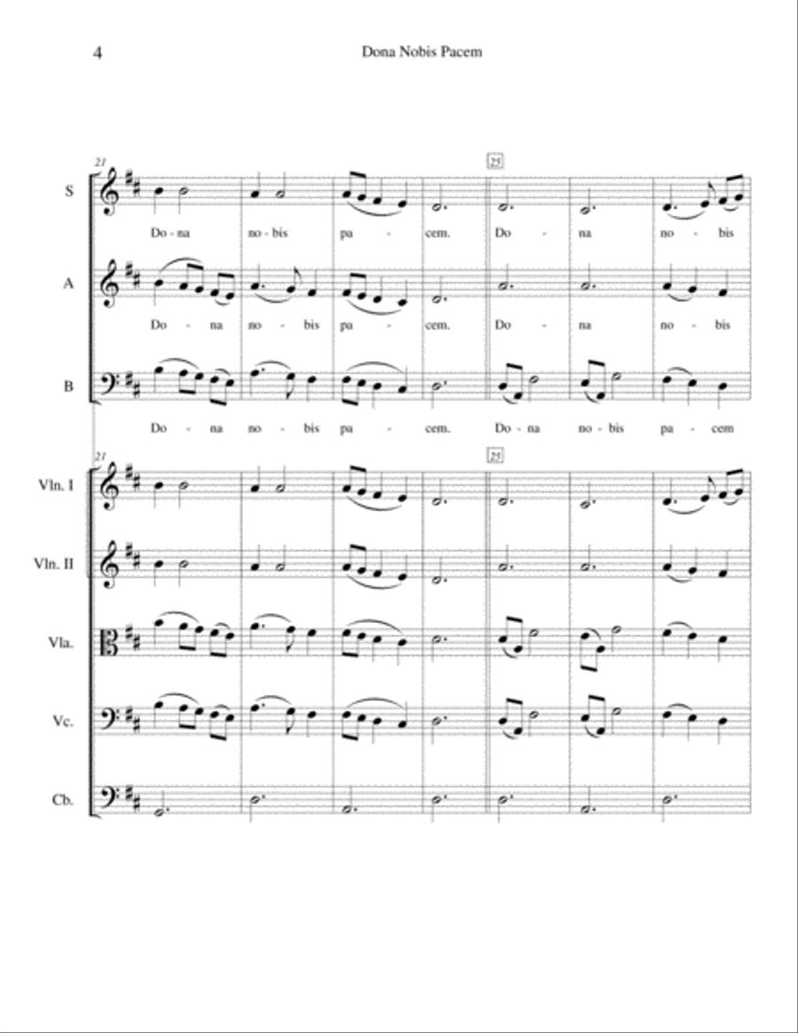 Dona Nobis Pacem (Give Us Peace) - for beginning string orchestra and SAB choir 3-Part scores gallery preview page 4