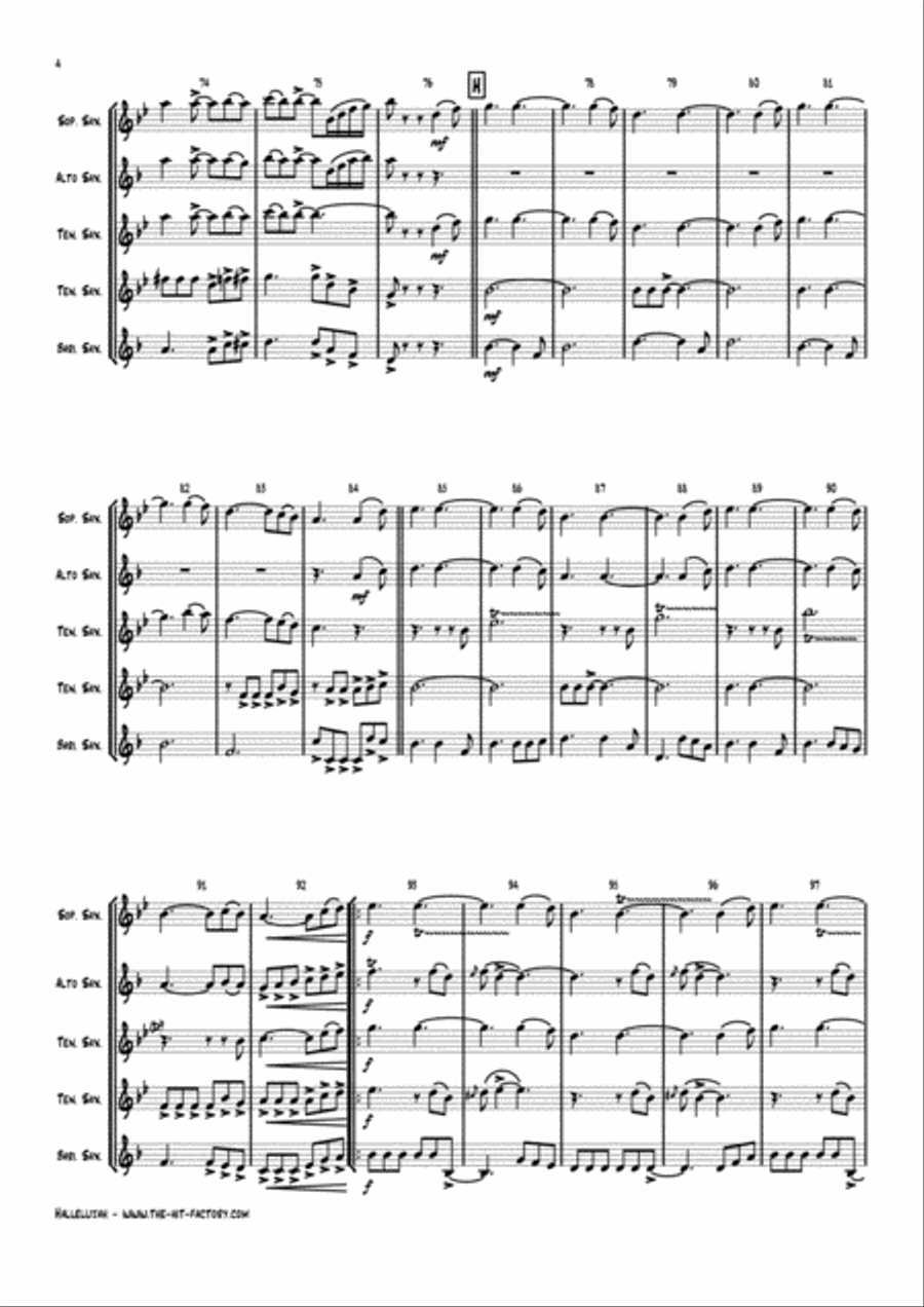 Hallelujah Saxophone Quintet scores gallery preview page 4