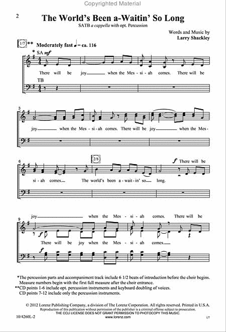 The World's Been a-Waitin' So Long 4-Part scores gallery preview page 2