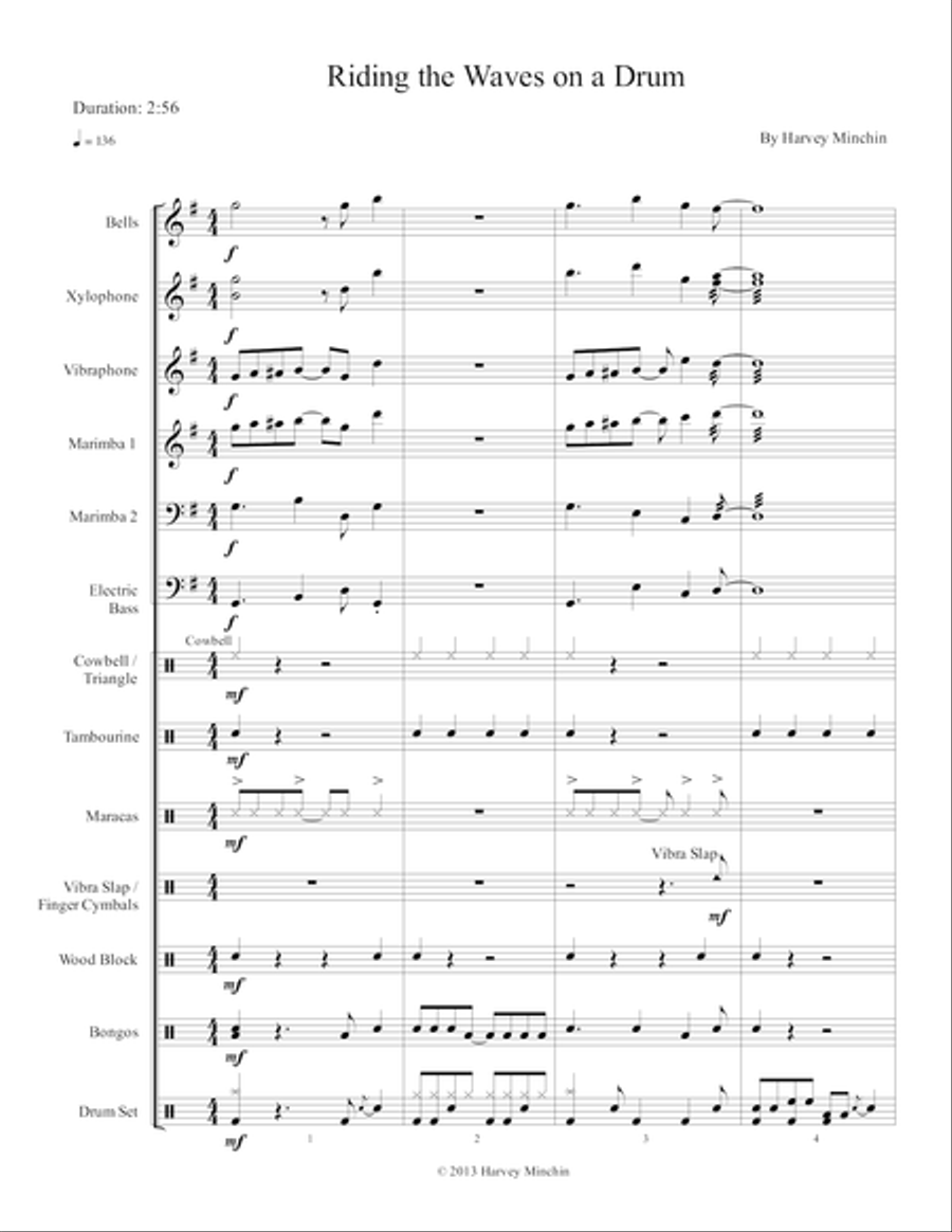 Riding The Waves On A Drum Percussion Ensemble scores gallery preview page 1