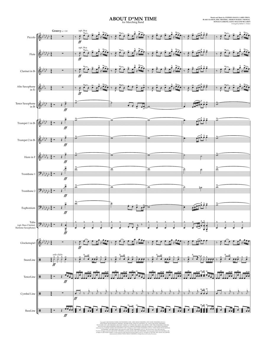 About Damn Time Marching Band scores gallery preview page 1