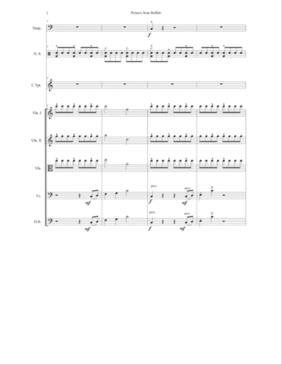 Pictures from Buffalo for Trumpet in C, Timpani, Drum Set, and Strings String Orchestra scores gallery preview page 3