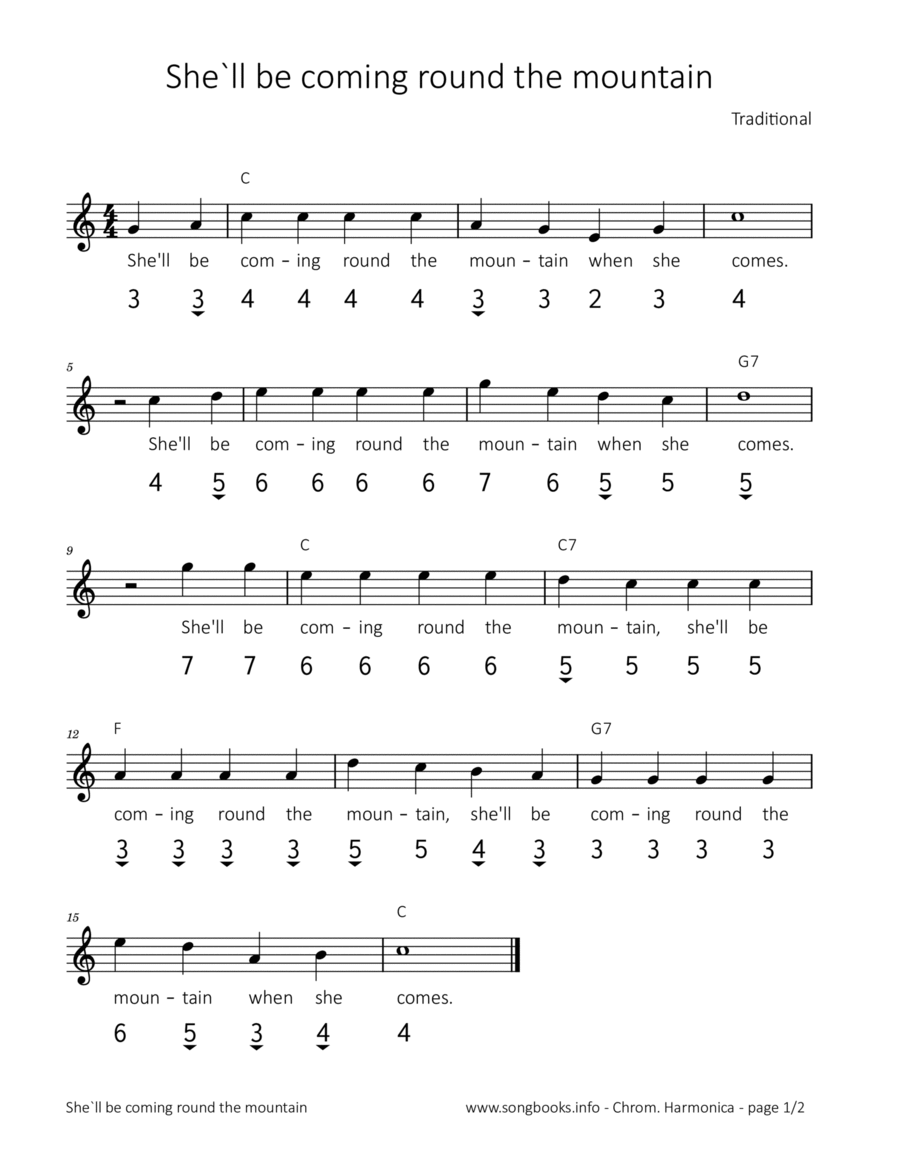 She‘ll be coming round the mountain Harmonica scores gallery preview page 1