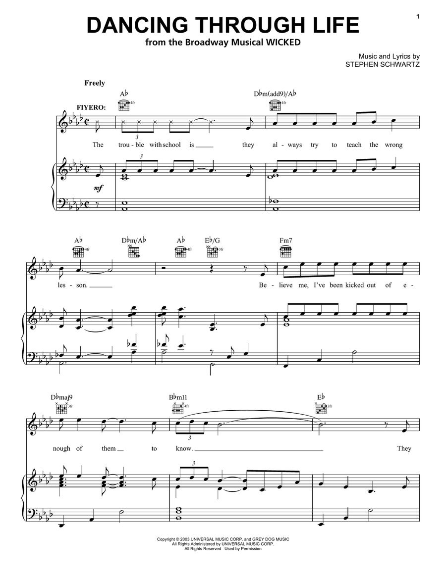 Dancing Through Life (from Wicked) Piano, Vocal, Guitar scores gallery preview page 1