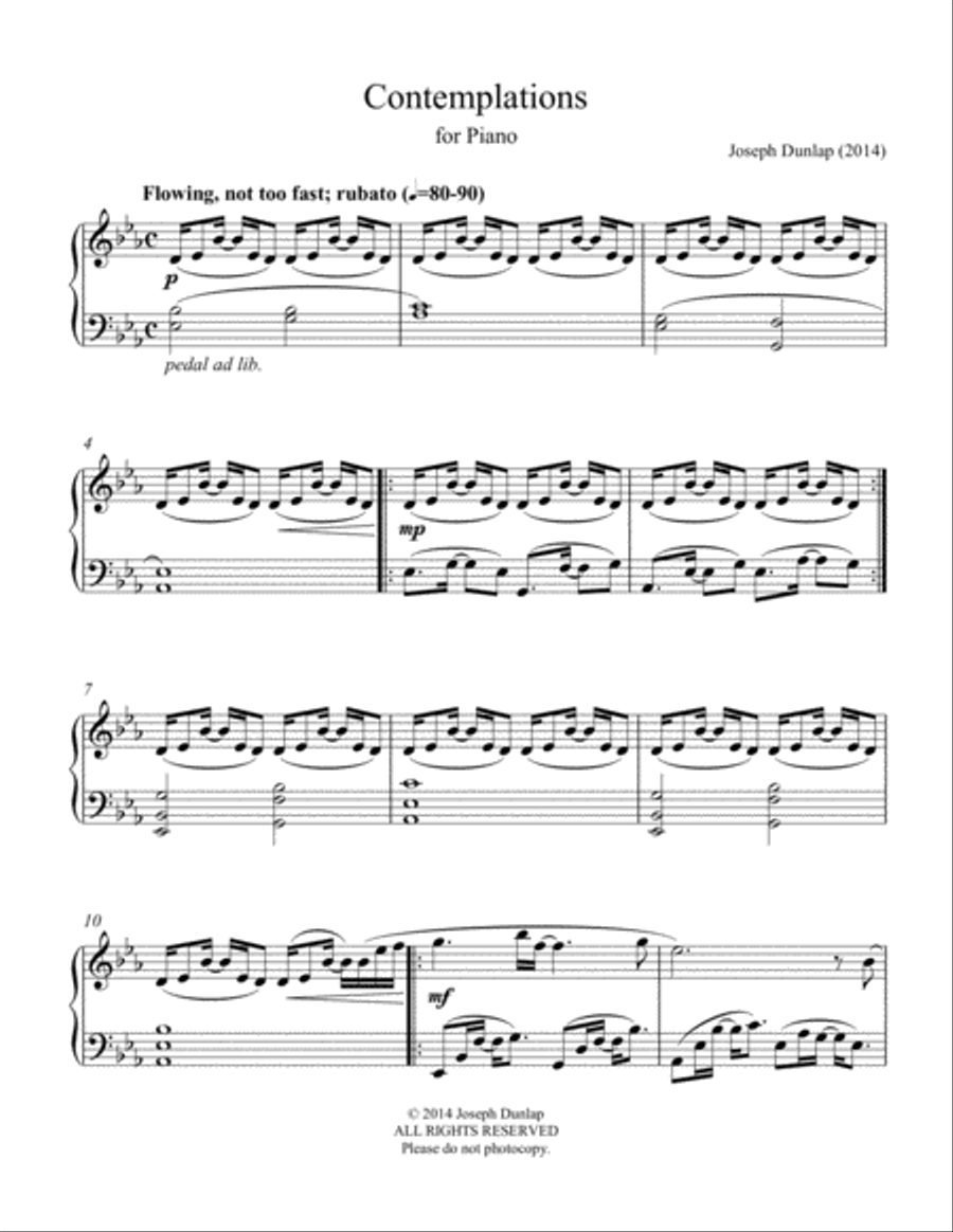 "Contemplations" for Solo Piano, Composed by Joseph Dunlap