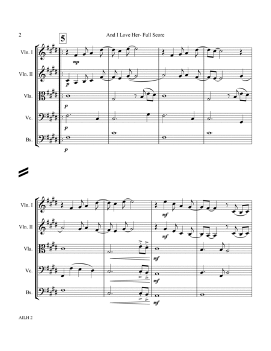 And I Love Her String Quartet scores gallery preview page 2