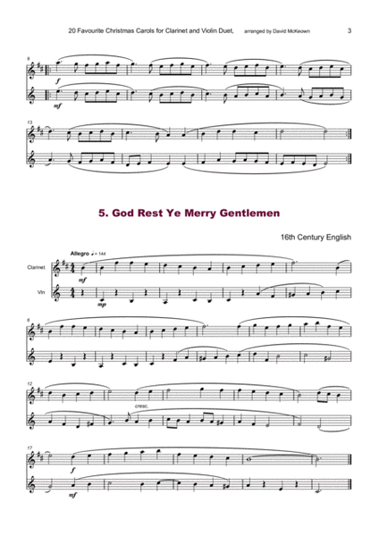 20 Favourite Christmas Carols for Clarinet and Violin Duet image number null