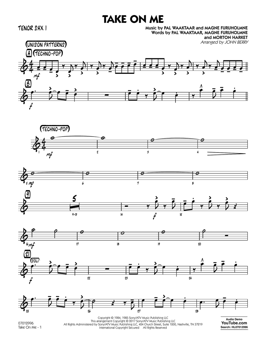 Take on Me - Tenor Sax 1