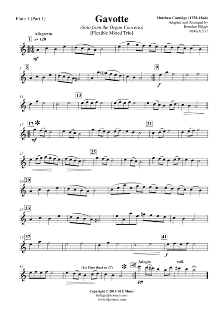 Gavotte (Solo from the Organ Concerto) - Flexible Mixed Woodwind Trio or Mixed Group Score and Parts Large Ensemble scores gallery preview page 2