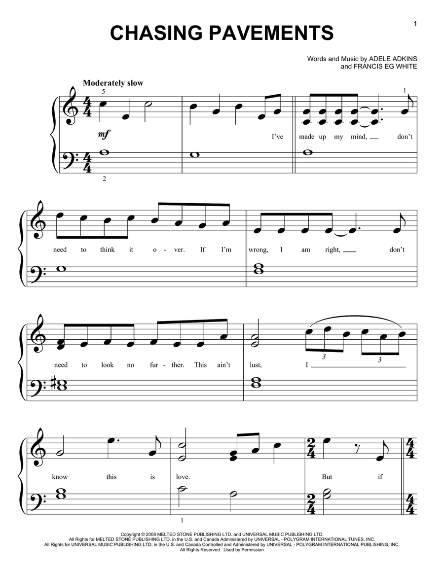 Chasing Pavements Chasing Pavements Easy Piano scores gallery preview page 1