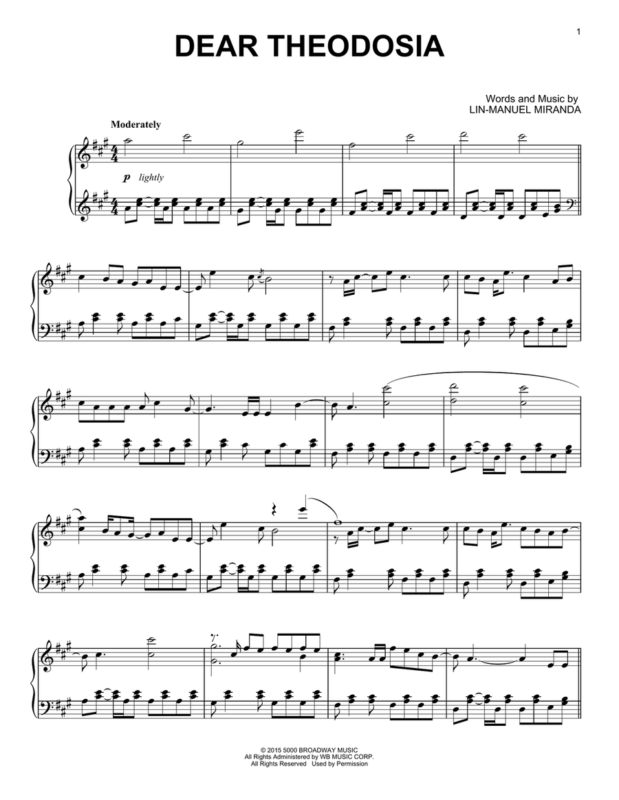 Dear Theodosia (from Hamilton) (arr. David Pearl) Piano Solo scores gallery preview page 1