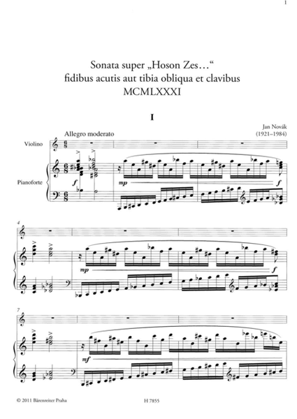 Sonata super Hoson zes... for Violin or Flute and Piano