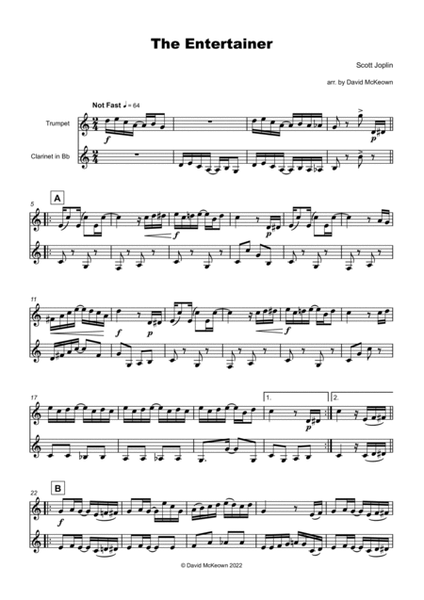 The Entertainer by Scott Joplin, Trumpet and Clarinet Duet