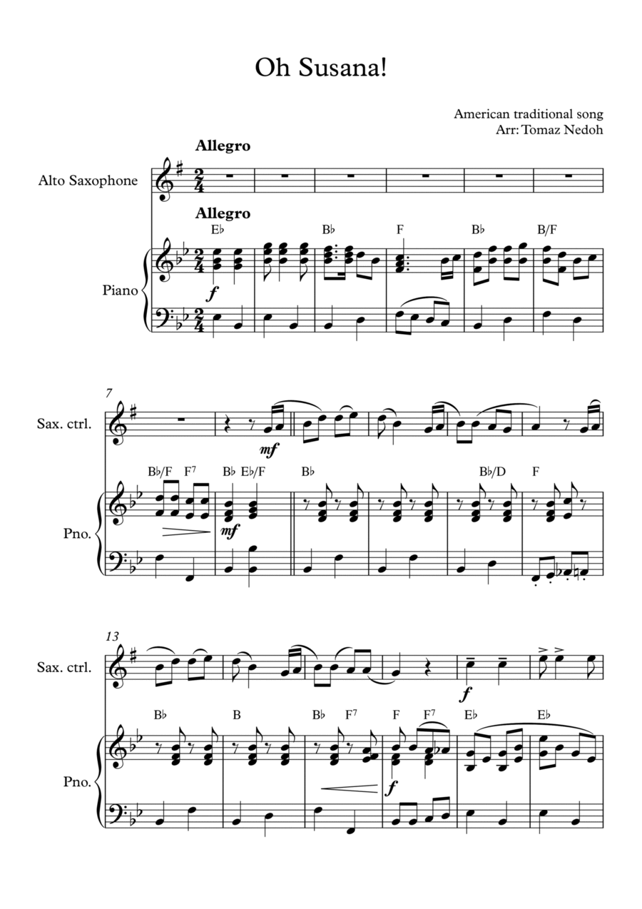 Oh Susana Alto Saxophone scores gallery preview page 1