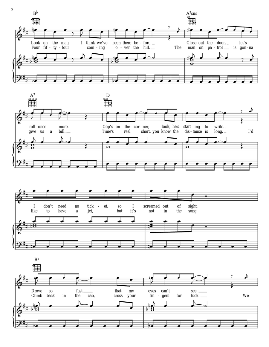 Roll On Down The Highway Piano, Vocal, Guitar scores gallery preview page 2