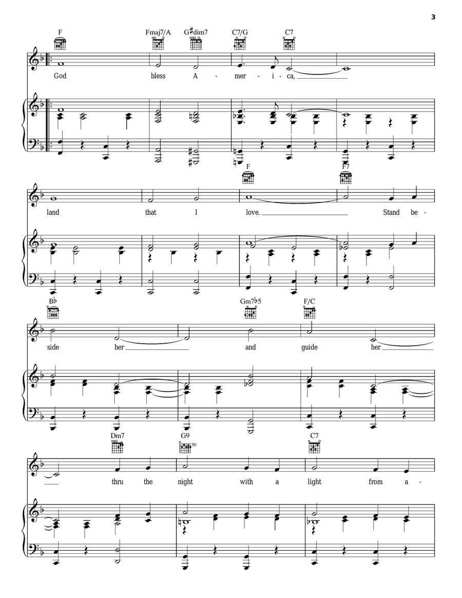 God Bless America God Bless America Piano, Vocal, Guitar scores gallery preview page 3