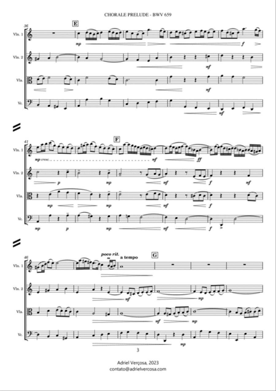 Nun komm' der Heiden Heiland - BWV 659 - Bach Chorale Prelude - String Quartet String Quartet scores gallery preview page 3