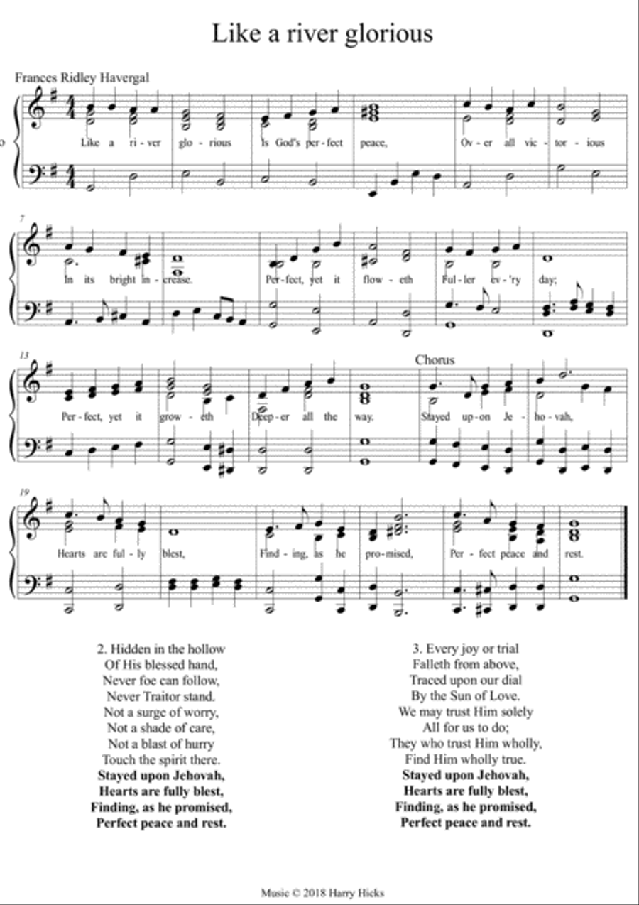 Like a river glorious. A new tune to this wonderful Frances Ridley Havergal hymn. Unison Choir scores gallery preview page 1