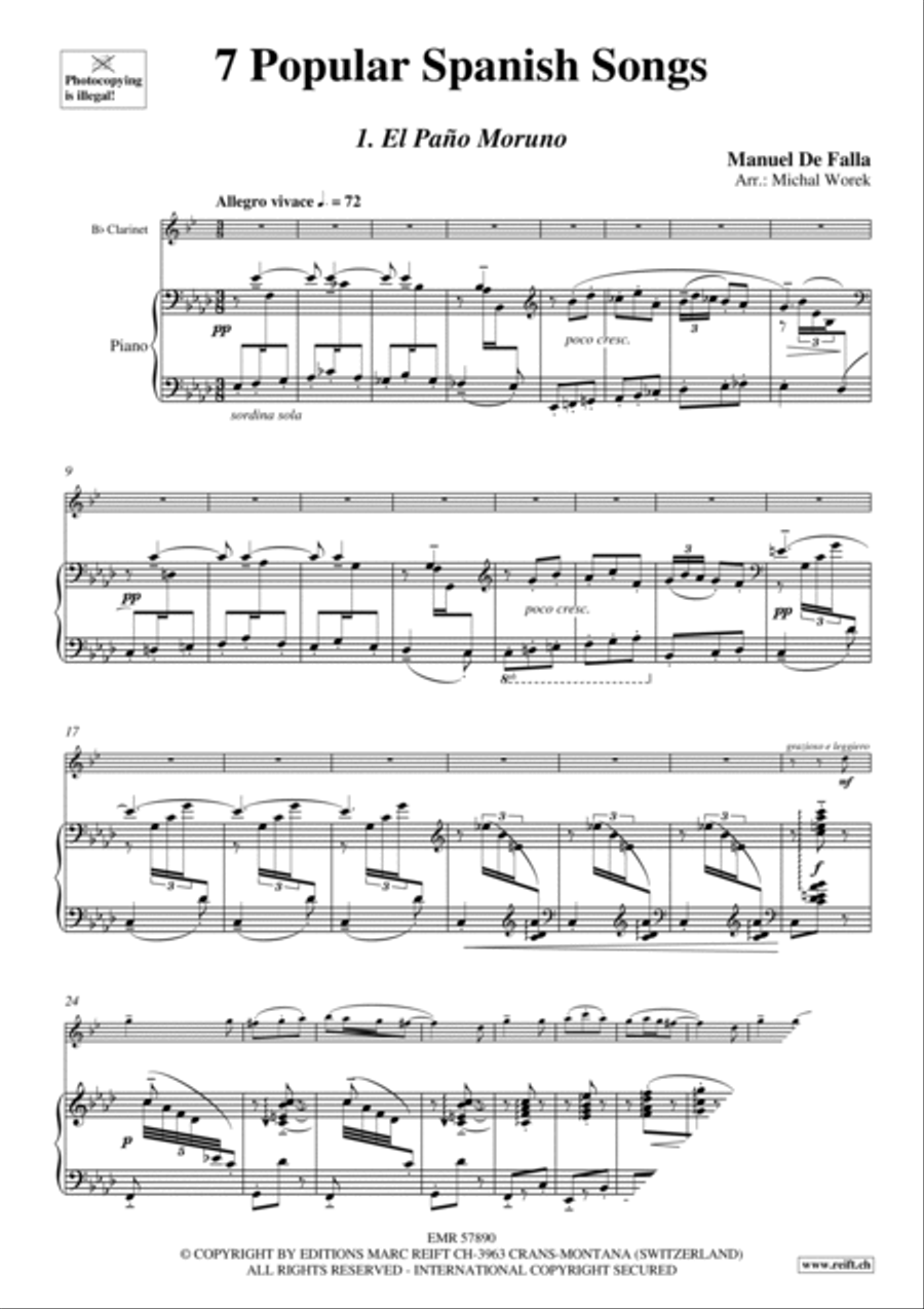 7 Popular Spanish Songs Clarinet Solo scores gallery preview page 4