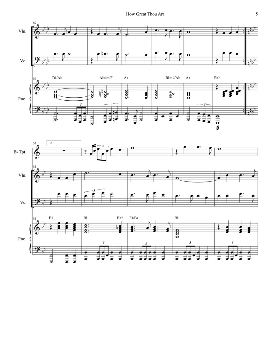 How Great Thou Art (Duet for Violin & Cello - Piano Accompaniment) Piano Trio scores gallery preview page 6