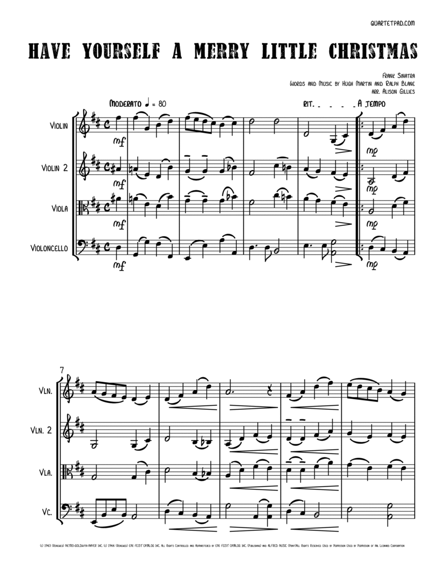 Have Yourself A Merry Little Christmas from MEET ME IN ST. LOUIS String Trio scores gallery preview page 1