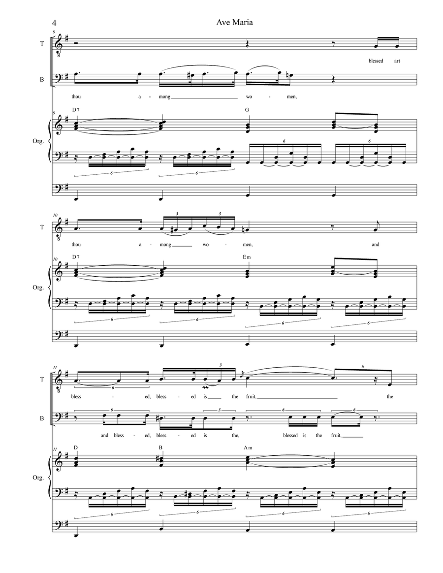 Ave Maria (Duet for Tenor and Bass Solo - English Lyrics - Low Key) - Organ Accompaniment Bass Voice scores gallery preview page 5
