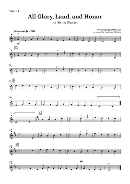 All Glory, Laud, and Honor (for String Quartet) - Easter Hymn image number null
