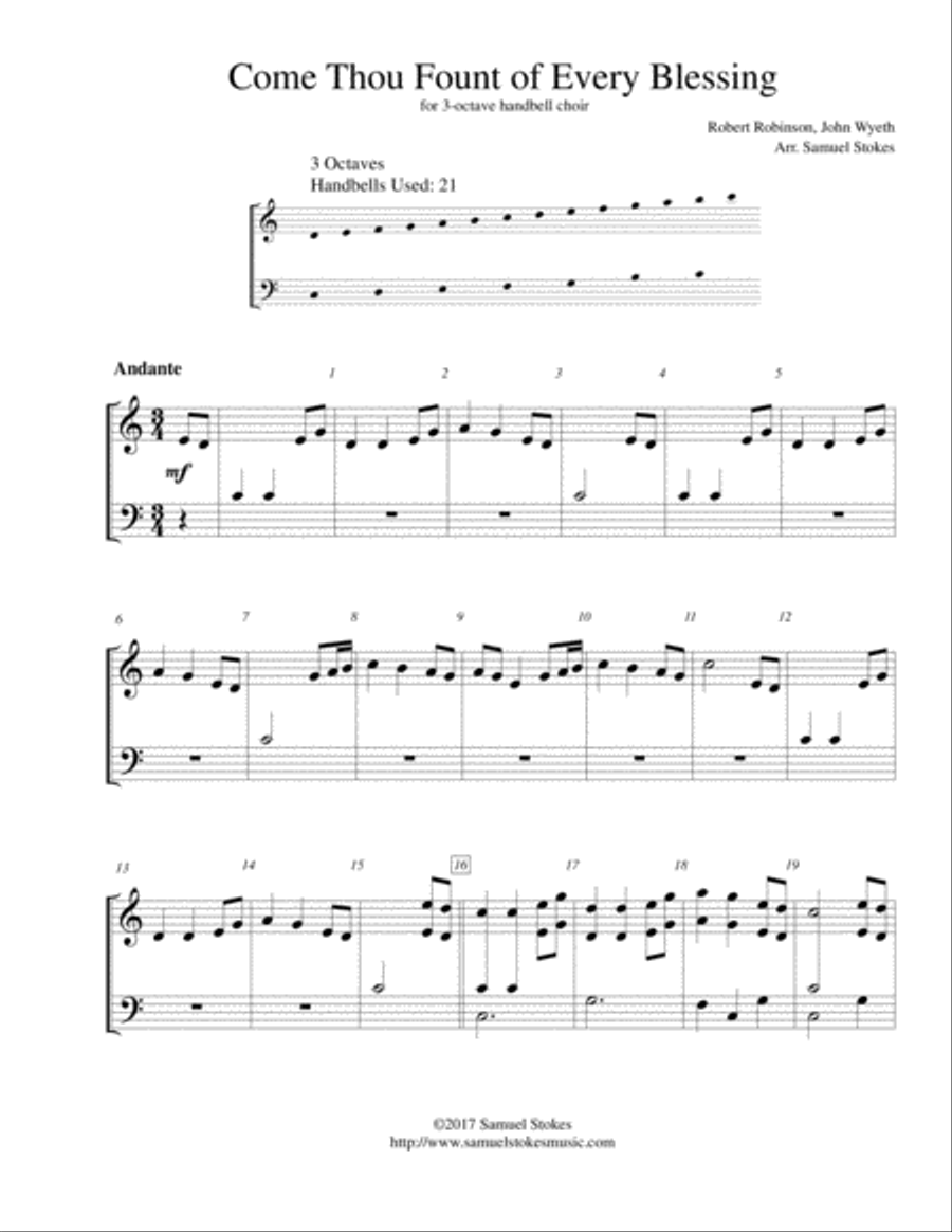 Come Thou Fount of Every Blessing - for 3-octave handbell choir 3-Octaves scores gallery preview page 1