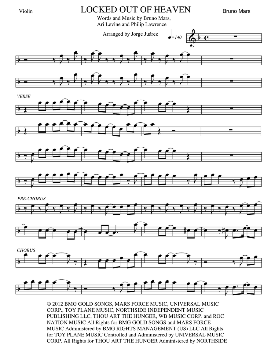 Locked Out Of Heaven Violin Solo scores gallery preview page 1