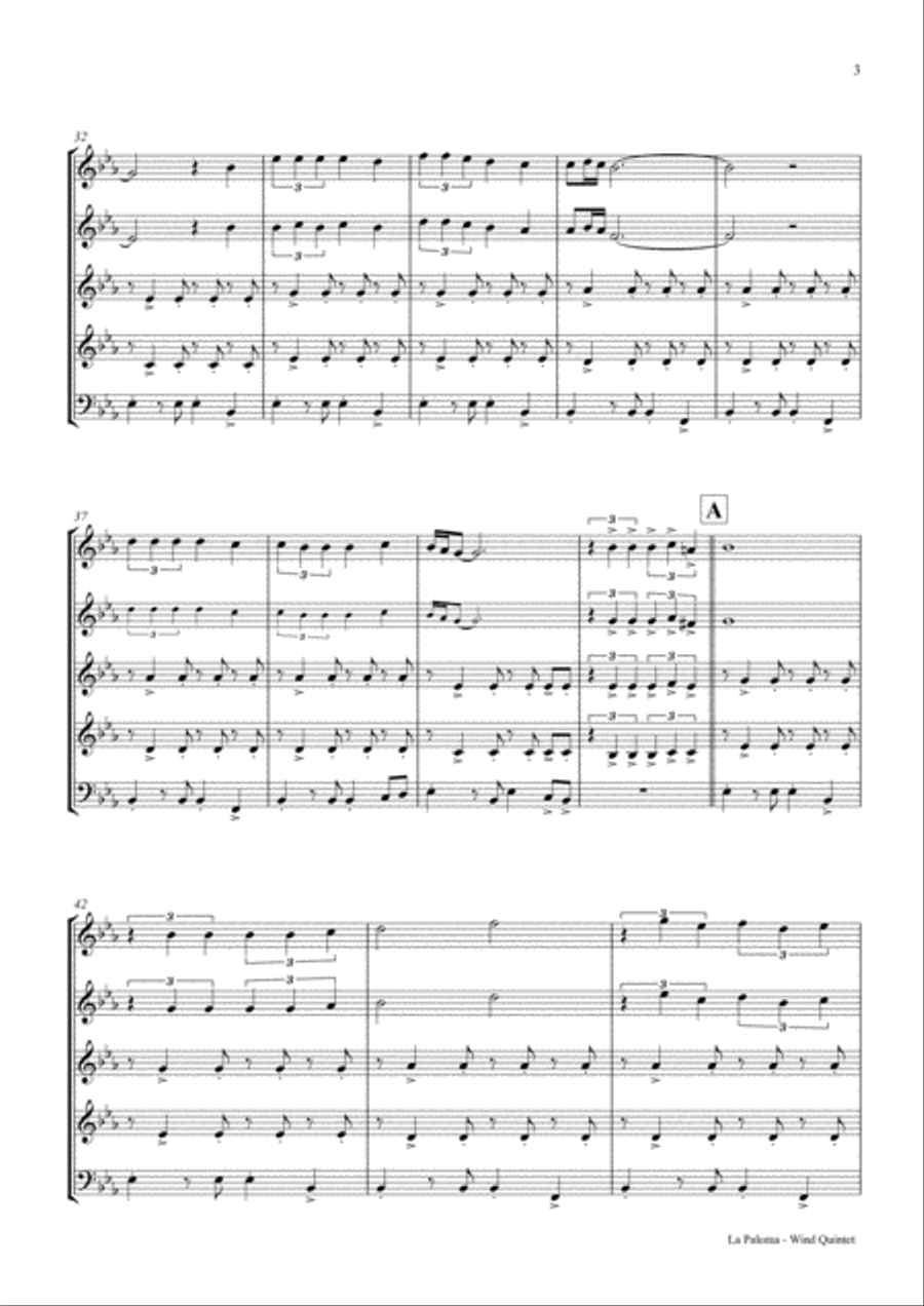 La Paloma - Spanish Habanera - Wind Quintet Woodwind Quintet scores gallery preview page 3