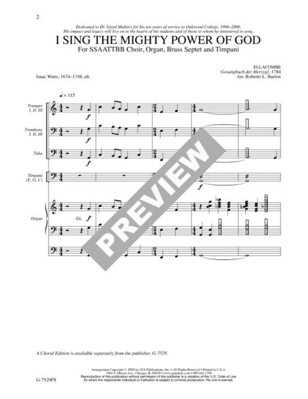 I Sing the Mighty Power of God - Full Score and Parts