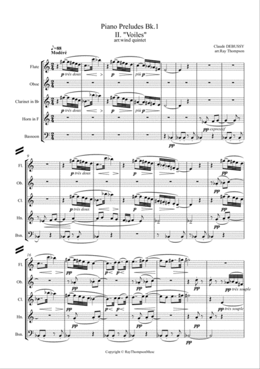 Debussy: Piano Preludes Bk.1 No.2 "Voiles" - wind quintet image number null