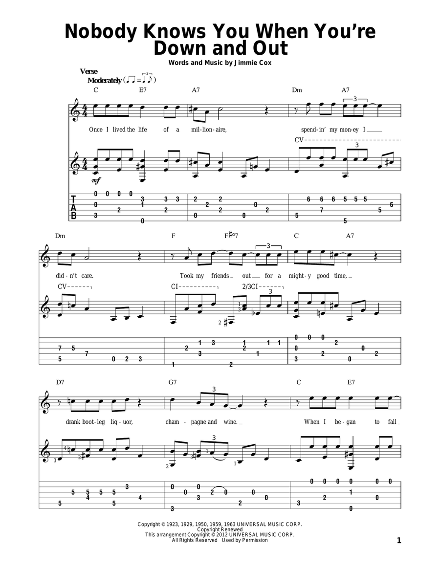 Nobody Knows You When You're Down And Out Acoustic Guitar scores gallery preview page 1