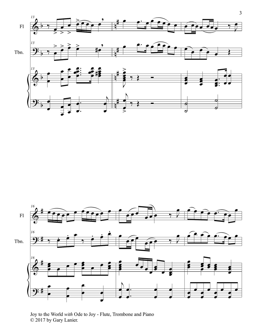 JOY TO THE WORLD with ODE TO JOY (Trio - Flute, Trombone with Piano & Score/Part) Flute scores gallery preview page 4