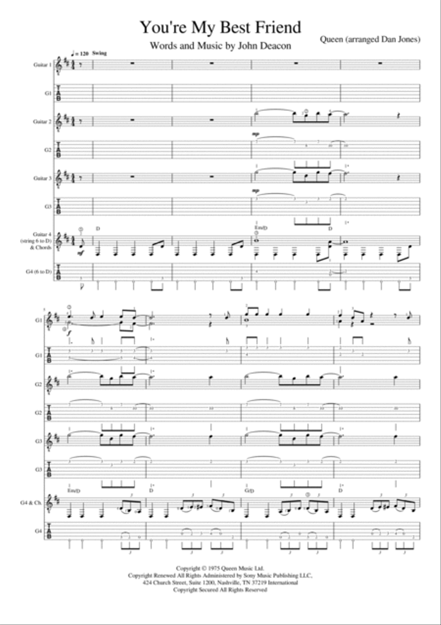 You're My Best Friend Guitar Ensemble scores gallery preview page 2