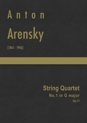 Book cover for Arensky - String Quartet No.1 in G major, Op.11
