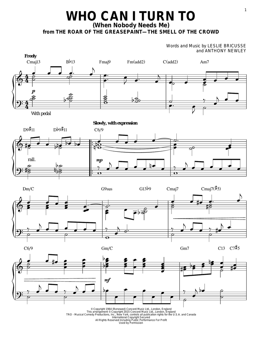 Who Can I Turn To (When Nobody Needs Me) [Jazz version] (arr. Brent Edstrom) Piano Solo scores gallery preview page 1