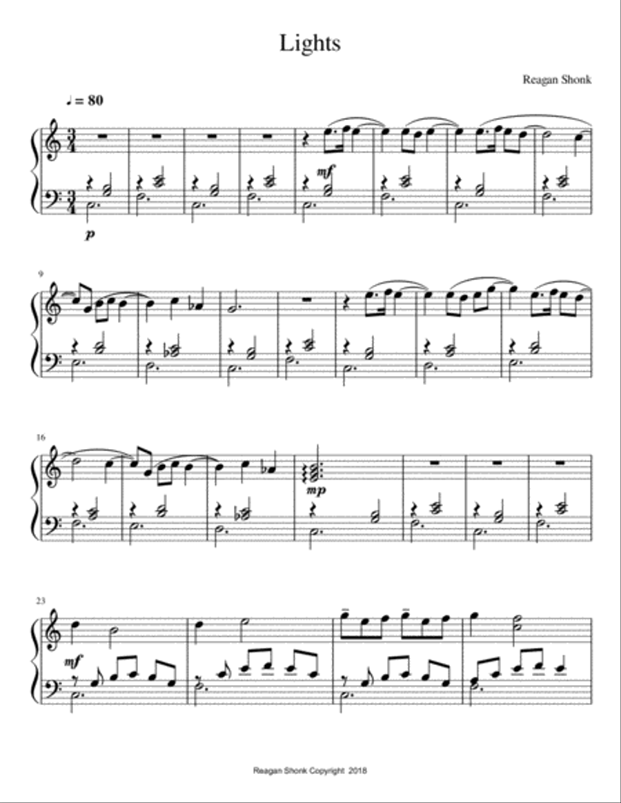 Lights Lights Piano Solo scores gallery preview page 2