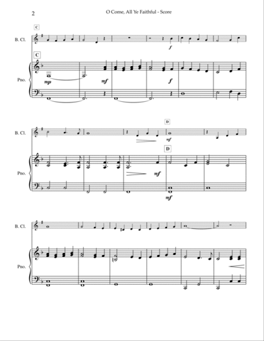 O Come, All Ye Faithful Bass Clarinet scores gallery preview page 3