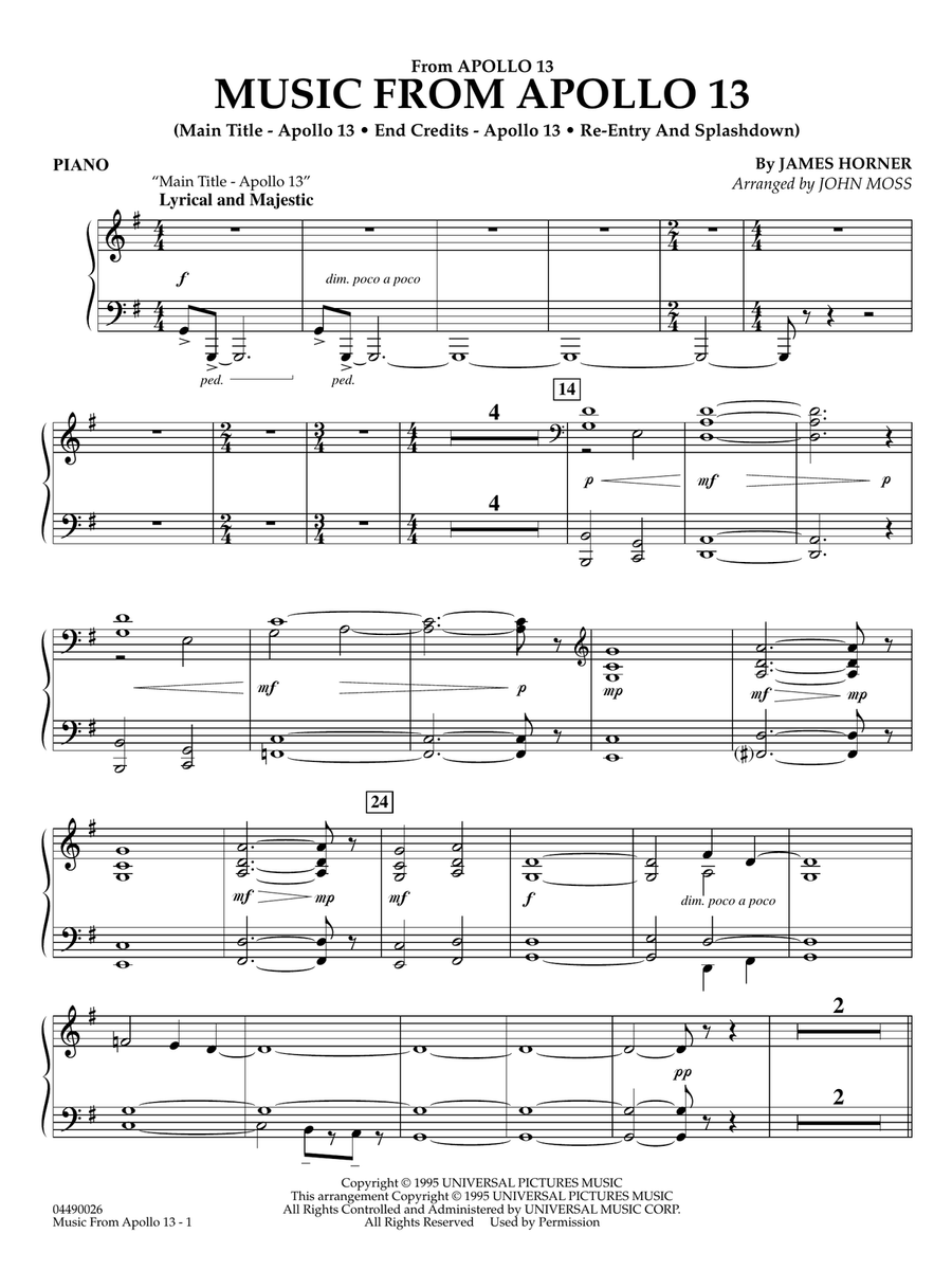 Music from Apollo 13 (arr. John Moss) - Piano Full Orchestra scores gallery preview page 1