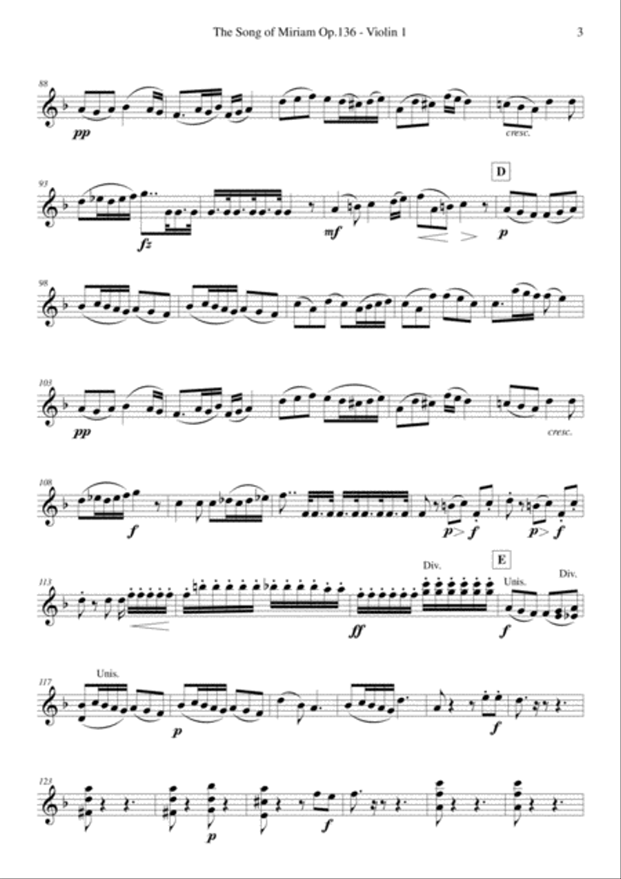 Schubert - The Song of Miriam Op.136 - Violin 1 Chamber Orchestra scores gallery preview page 3